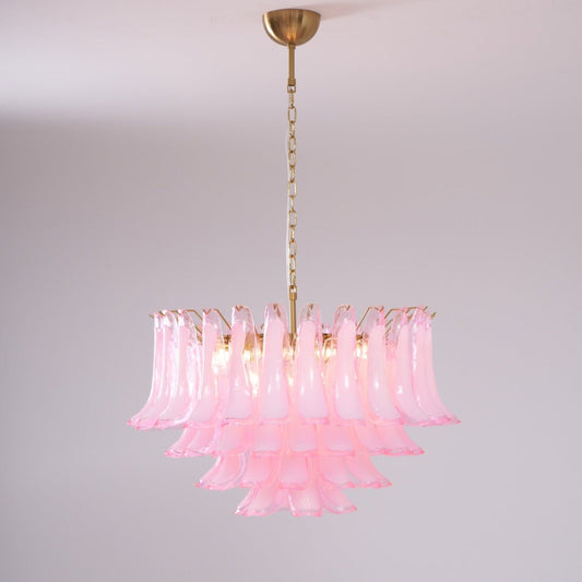 Fiora Pink Glass Chandelier - Elegant Design with Adjustable Height &
