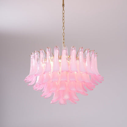 Fiora Pink Glass Chandelier - Elegant Design with Adjustable Height &