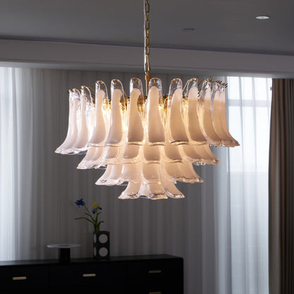 Fiora Pink Glass Chandelier - Elegant Design with Adjustable Height &