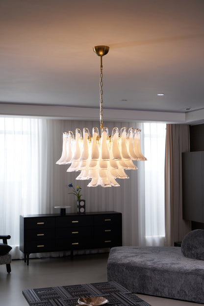 Fiora Pink Glass Chandelier - Elegant Design with Adjustable Height &