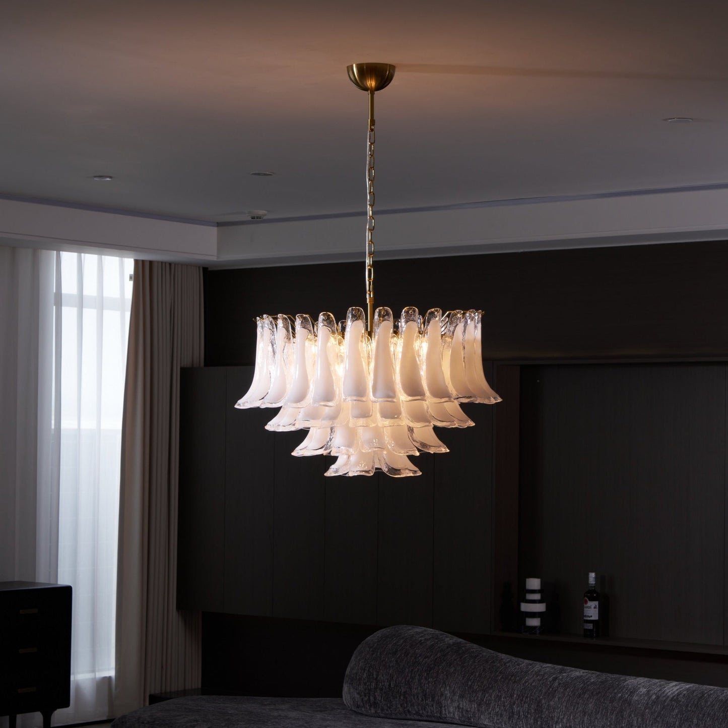 Fiora Pink Glass Chandelier - Elegant Design with Adjustable Height &