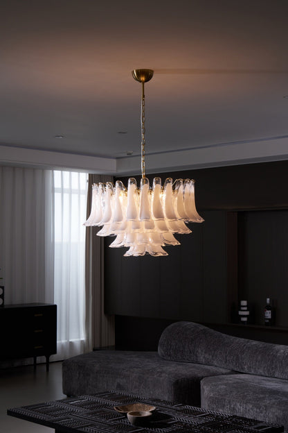 Fiora Pink Glass Chandelier - Elegant Design with Adjustable Height &