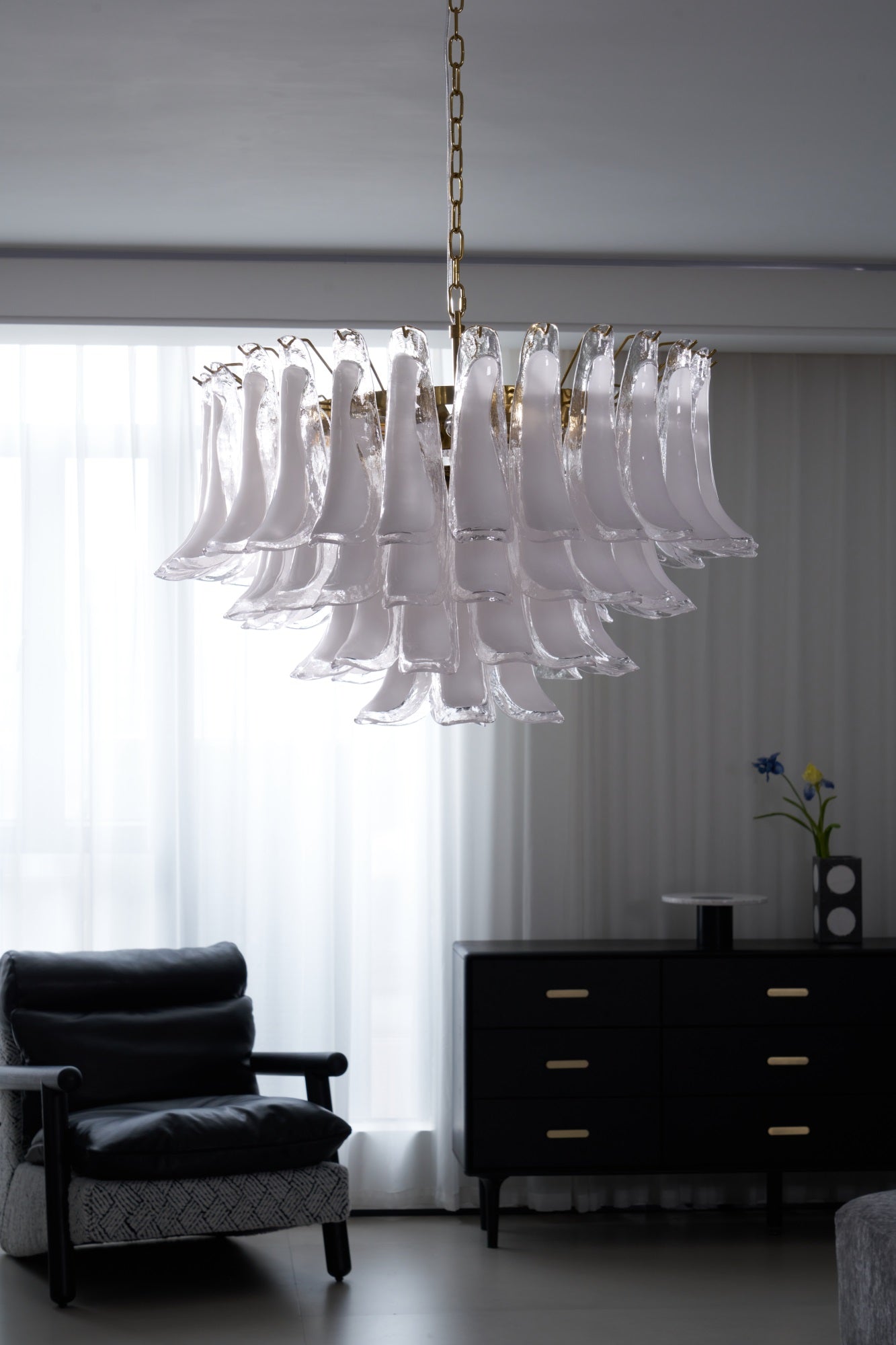 Fiora Pink Glass Chandelier - Elegant Design with Adjustable Height &