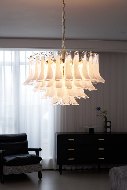 Fiora Pink Glass Chandelier - Elegant Design with Adjustable Height &