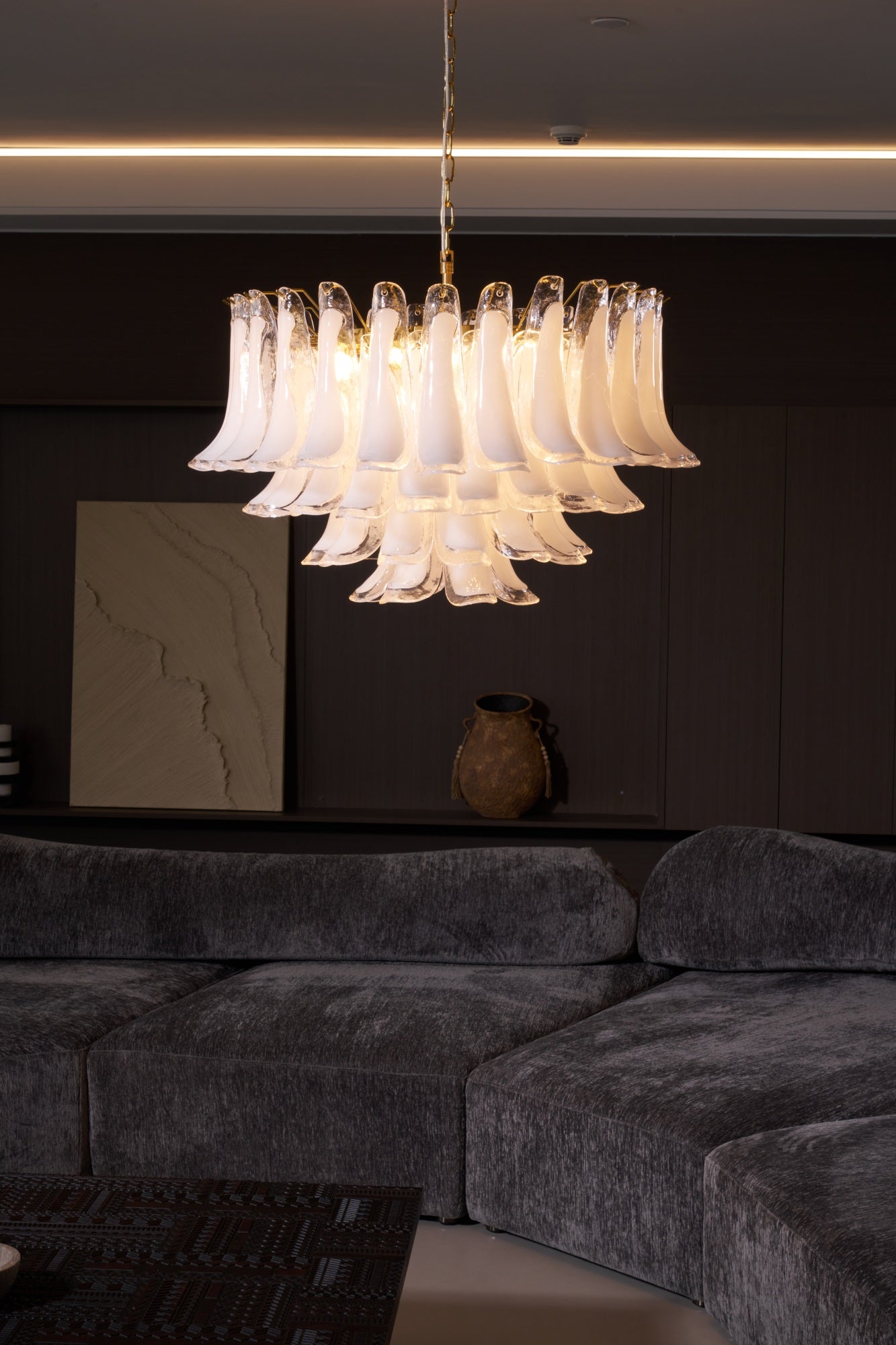 Fiora Pink Glass Chandelier - Elegant Design with Adjustable Height &