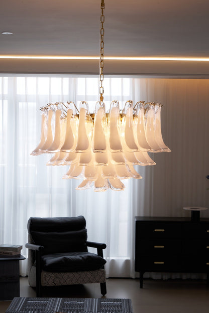 Fiora Pink Glass Chandelier - Elegant Design with Adjustable Height &