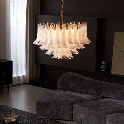 Fiora Pink Glass Chandelier - Elegant Design with Adjustable Height &