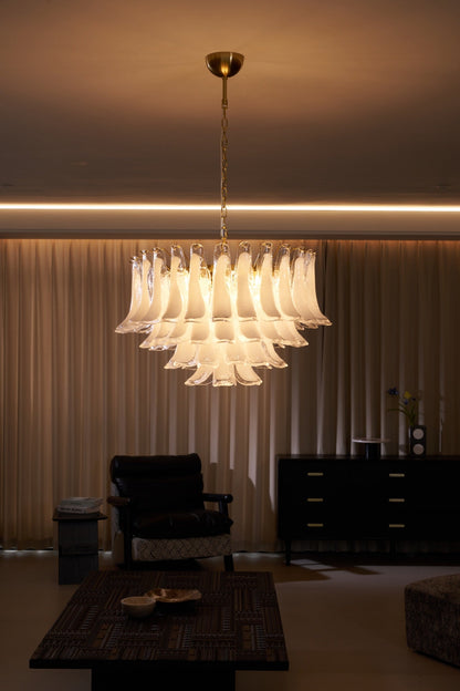 Fiora Pink Glass Chandelier - Elegant Design with Adjustable Height &
