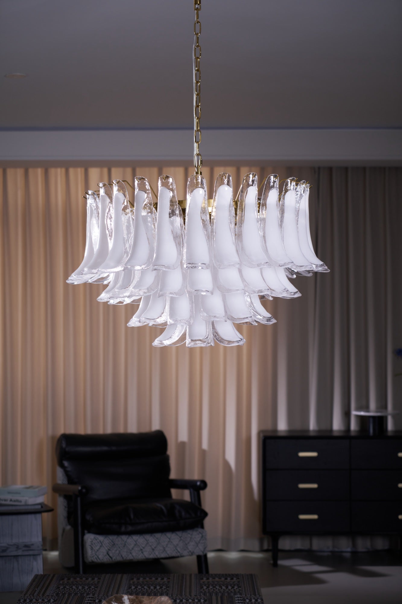 Fiora Pink Glass Chandelier - Elegant Design with Adjustable Height &