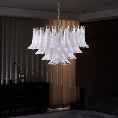 Fiora Pink Glass Chandelier - Elegant Design with Adjustable Height &
