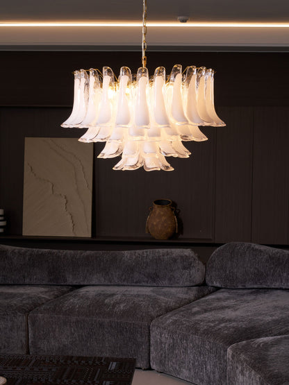 Fiora Pink Glass Chandelier - Elegant Design with Adjustable Height &