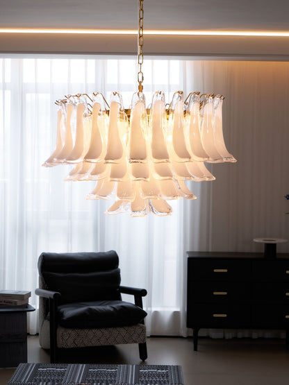 Fiora Pink Glass Chandelier - Elegant Design with Adjustable Height &