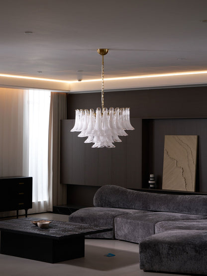 Fiora Pink Glass Chandelier - Elegant Design with Adjustable Height &