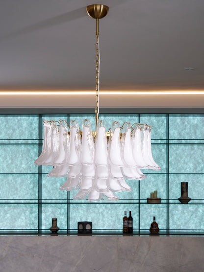 Fiora Pink Glass Chandelier - Elegant Design with Adjustable Height &