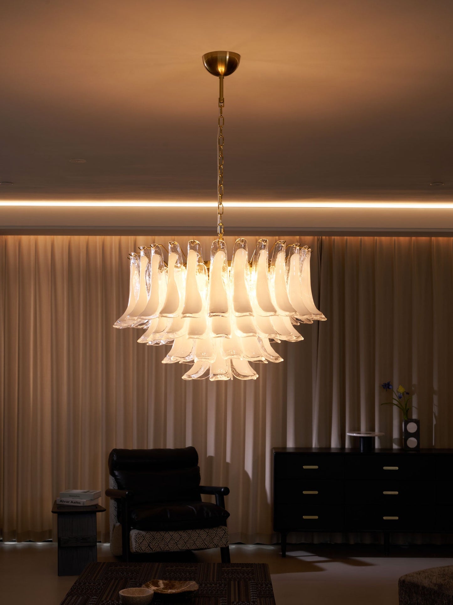 Fiora Pink Glass Chandelier - Elegant Design with Adjustable Height &
