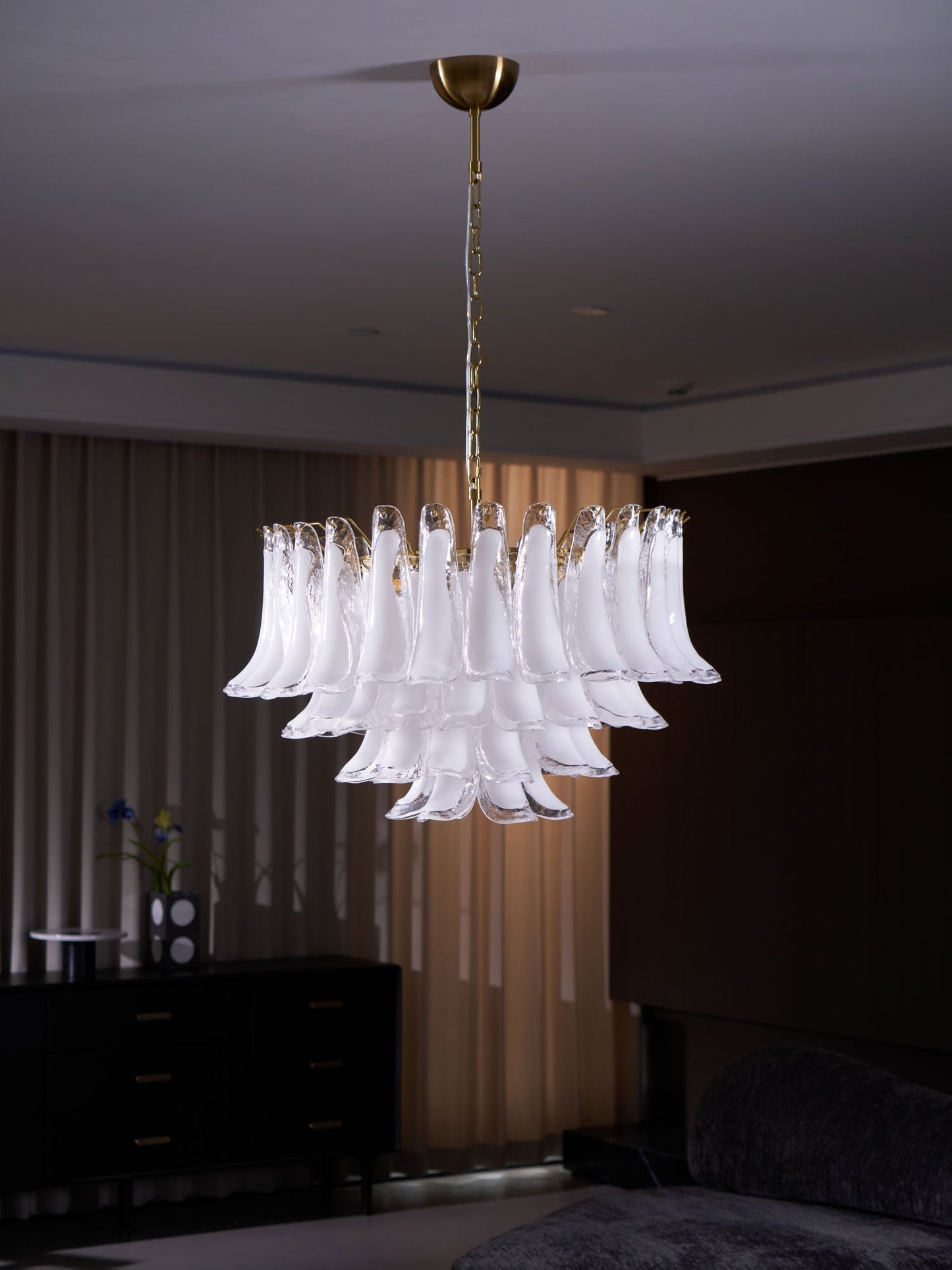Fiora Pink Glass Chandelier - Elegant Design with Adjustable Height &