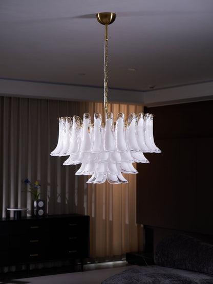 Fiora Pink Glass Chandelier - Elegant Design with Adjustable Height &