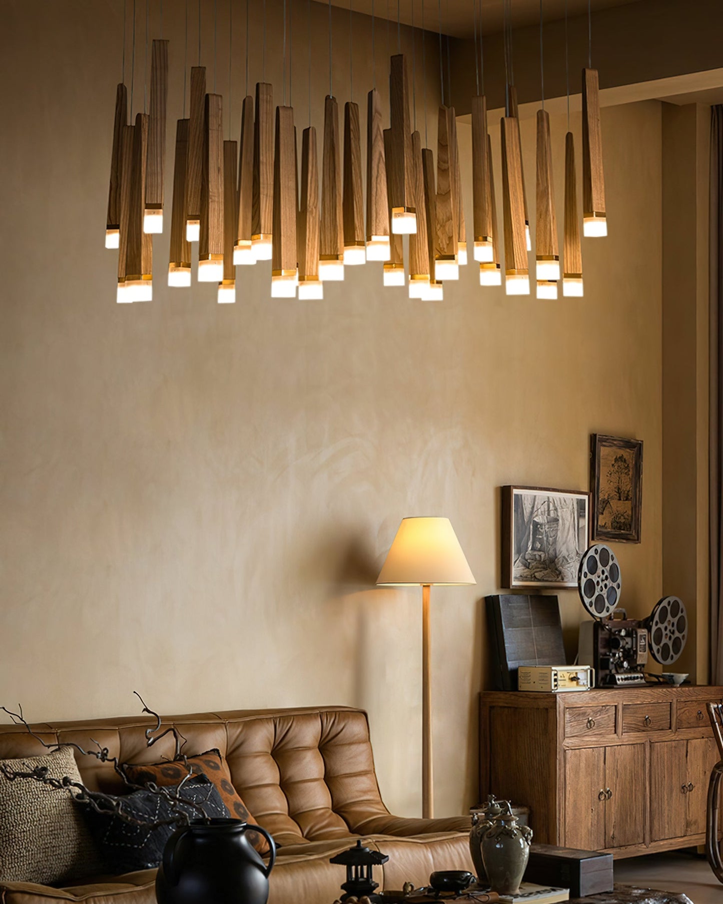 Rustic Firewood Stick Chandelier - Unique Design & Ambient Lighting