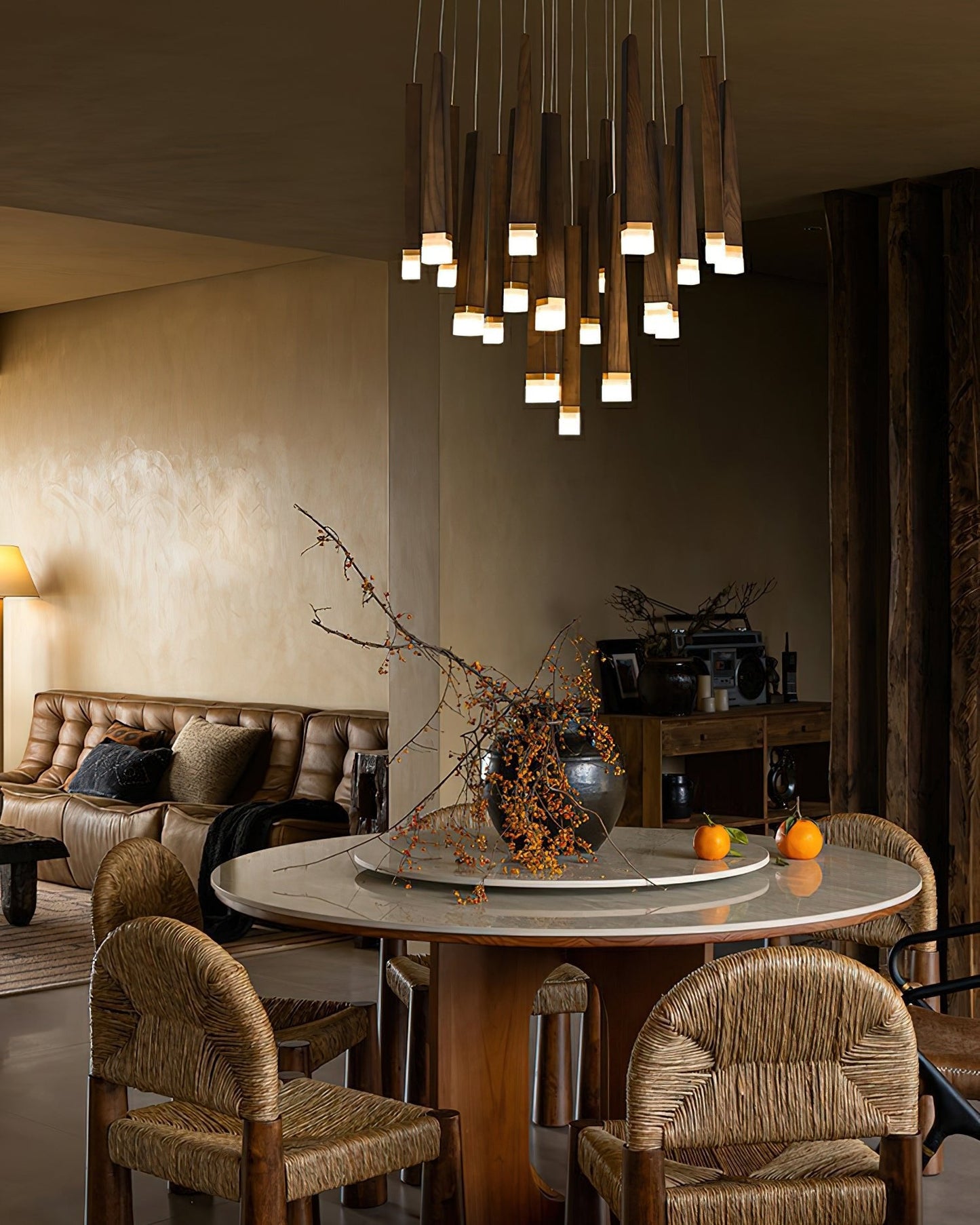 Rustic Firewood Stick Chandelier - Unique Design & Ambient Lighting