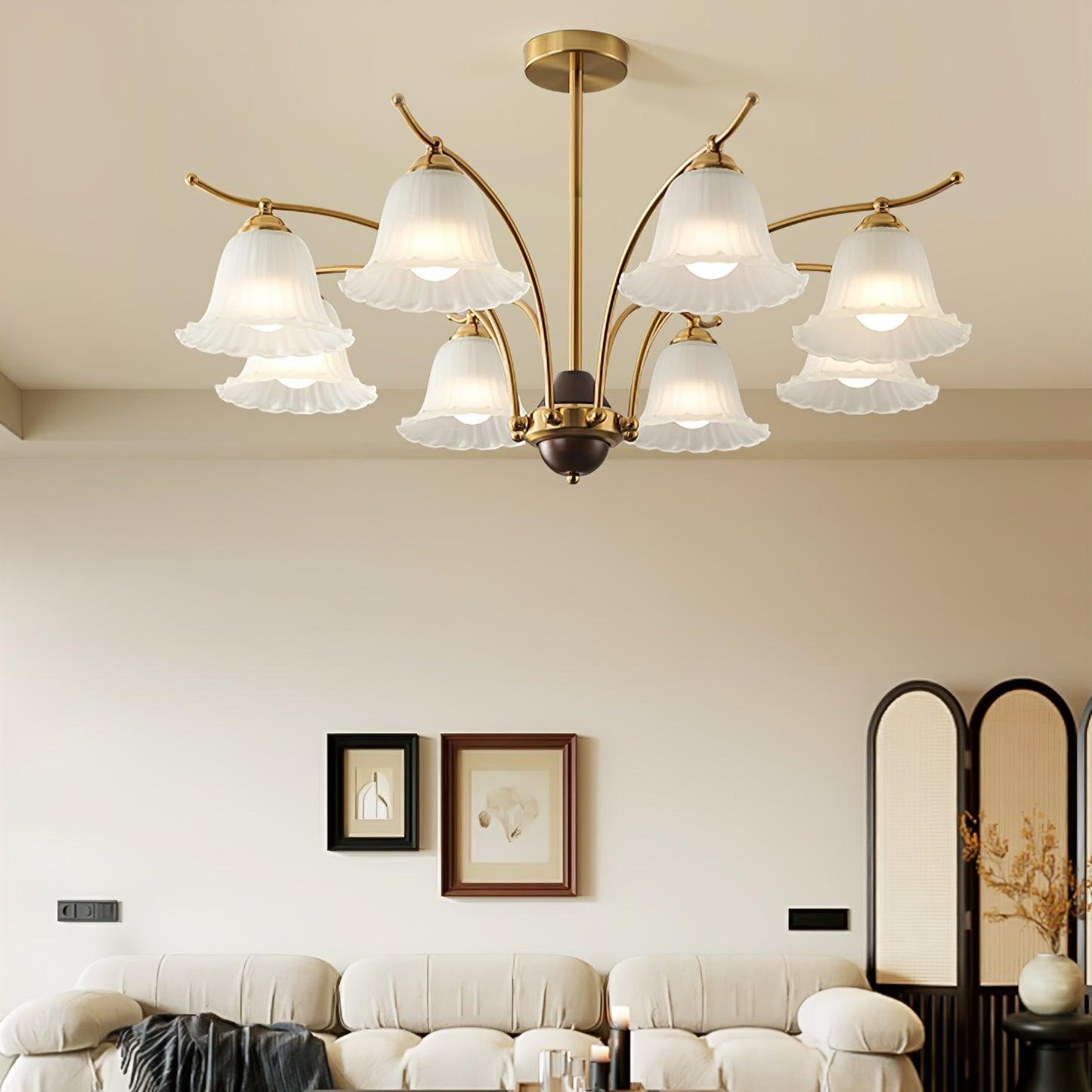 Flora Brass Alabaster Chandelier - Elegant Design with Adjustable Heig