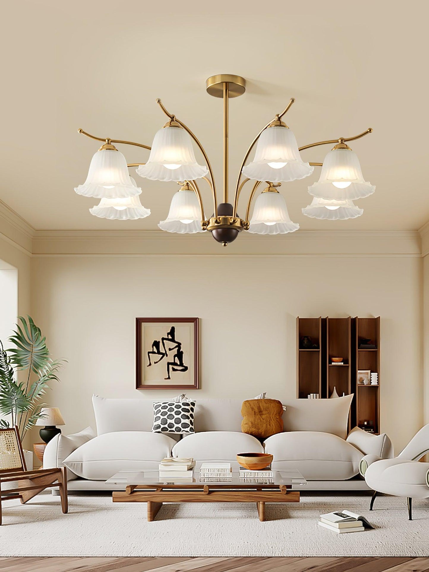 Flora Brass Alabaster Chandelier - Elegant Design with Adjustable Heig