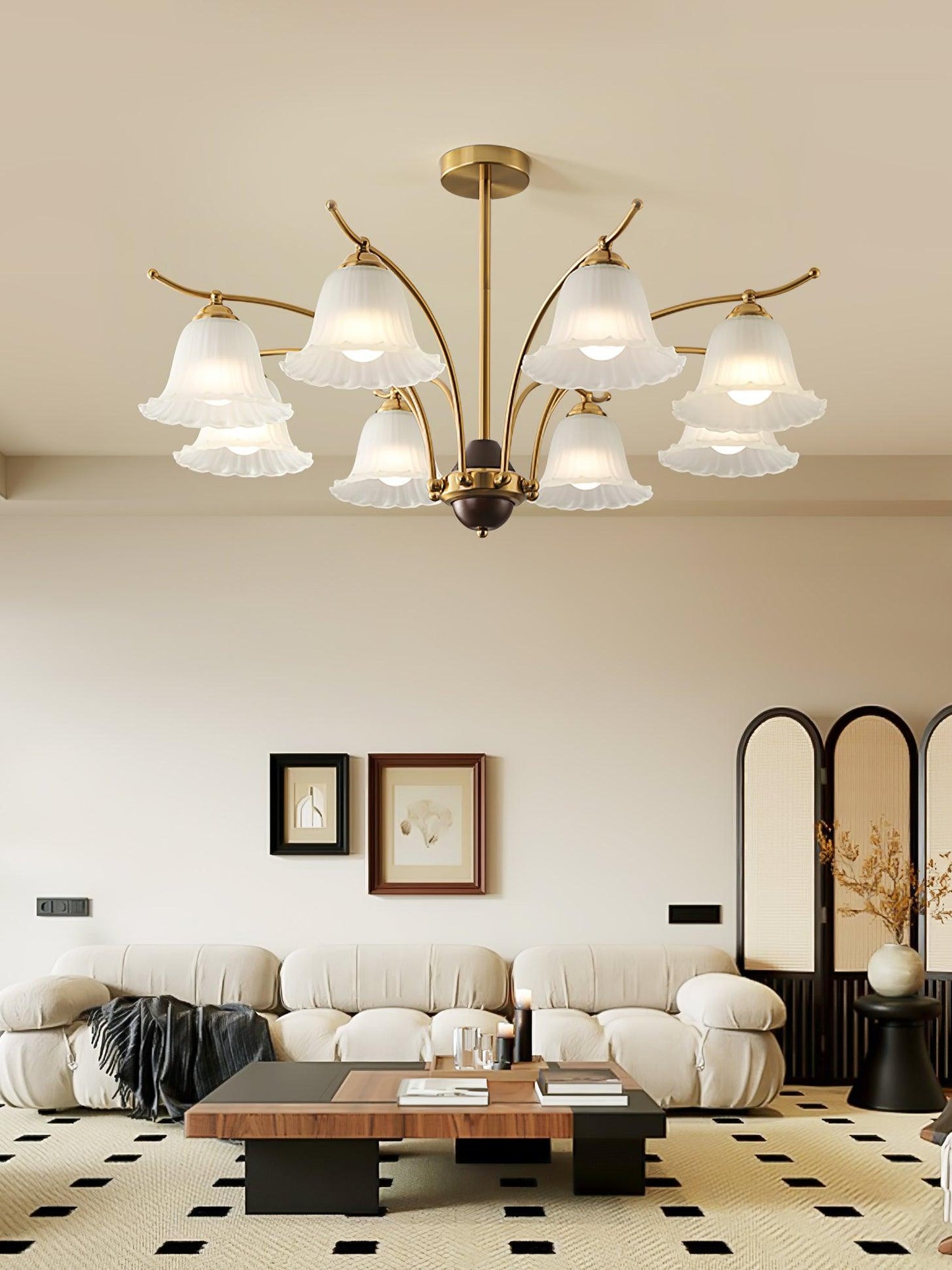Flora Brass Alabaster Chandelier - Elegant Design with Adjustable Heig