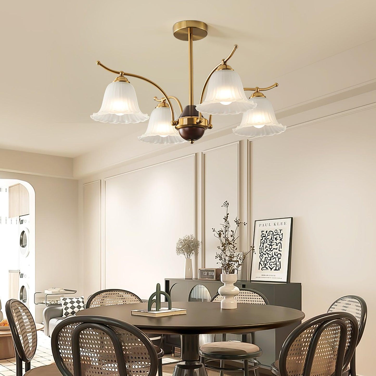 Flora Brass Alabaster Chandelier - Elegant Design with Adjustable Heig