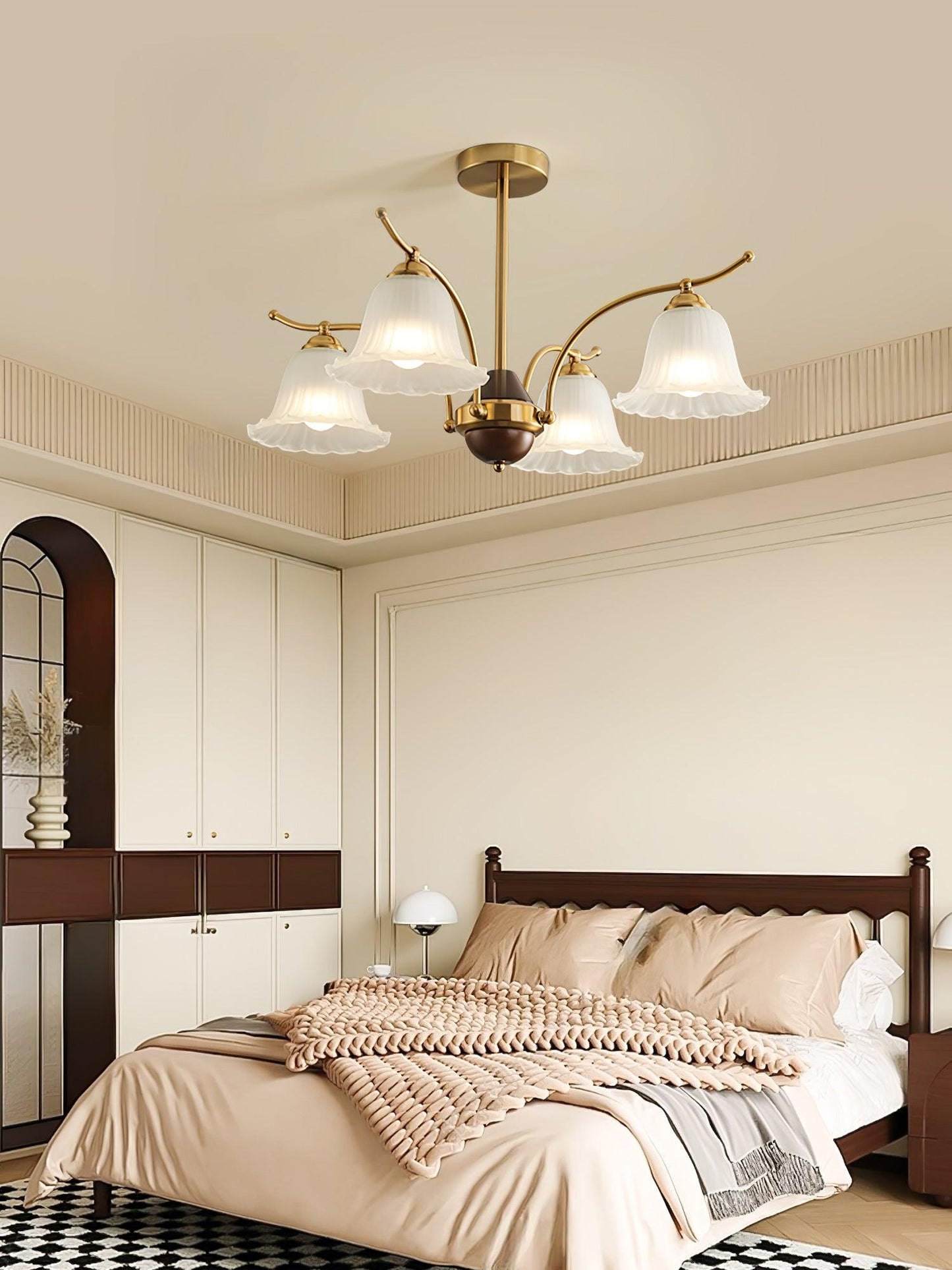 Flora Brass Alabaster Chandelier - Elegant Design with Adjustable Heig