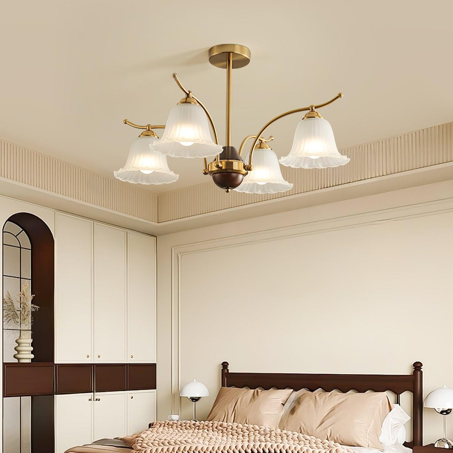 Flora Brass Alabaster Chandelier - Elegant Design with Adjustable Heig
