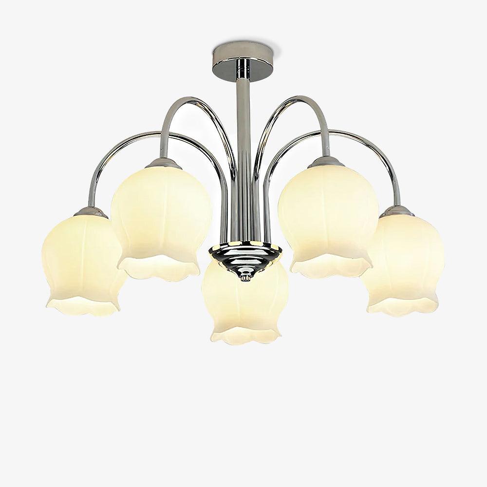 Elegant Floral Glass Chandelier - Adjustable Height, Dimmable Lighting