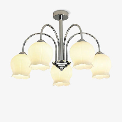 Elegant Floral Glass Chandelier - Adjustable Height, Dimmable Lighting