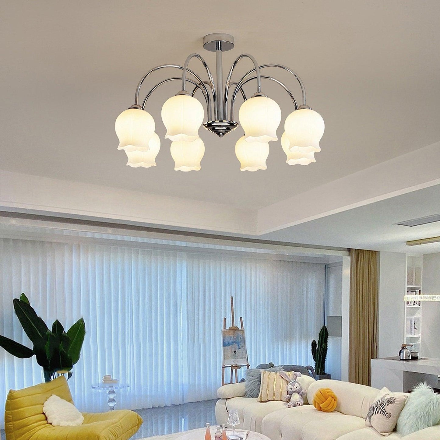 Elegant Floral Glass Chandelier - Adjustable Height, Dimmable Lighting