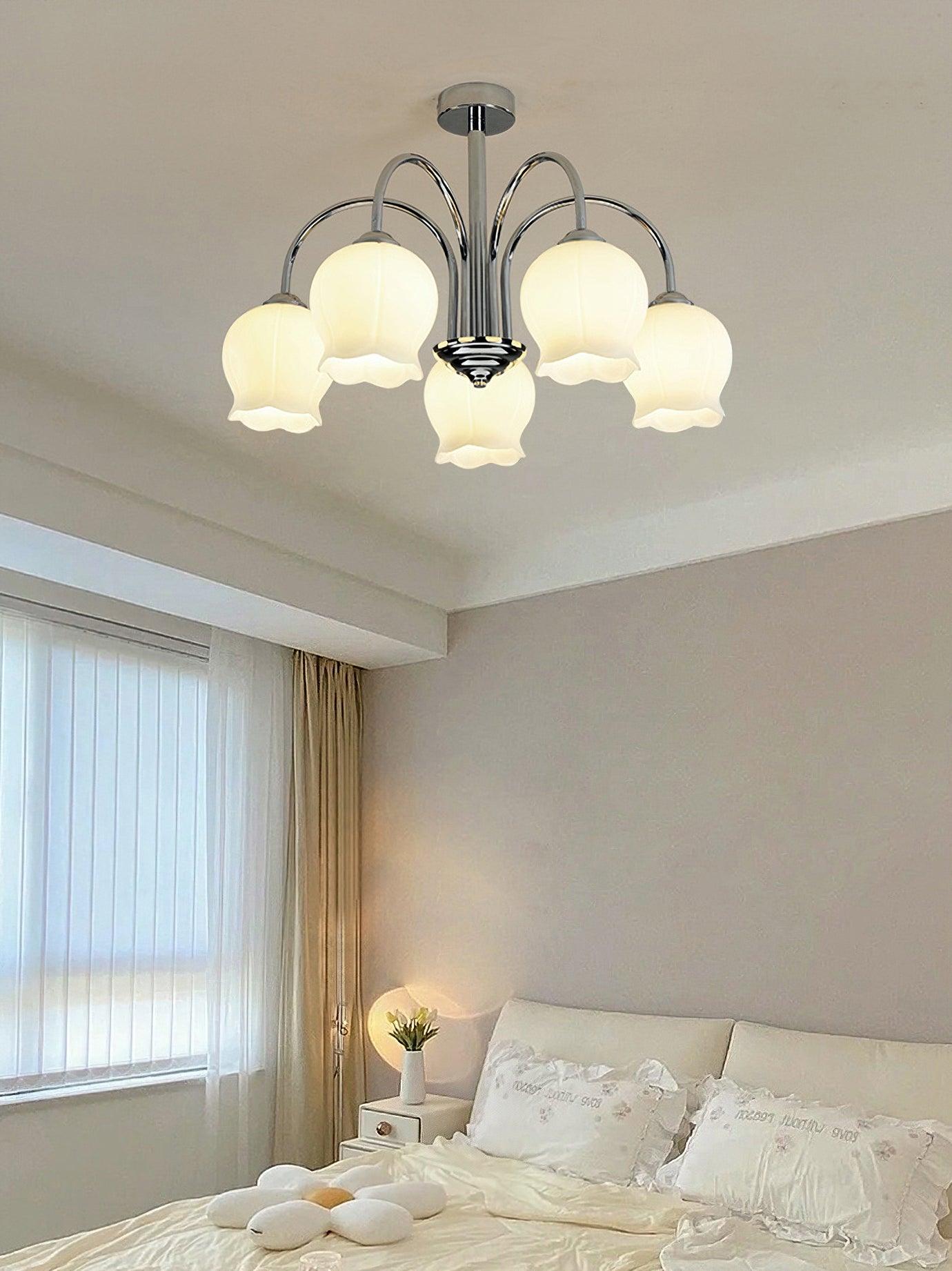 Elegant Floral Glass Chandelier - Adjustable Height, Dimmable Lighting