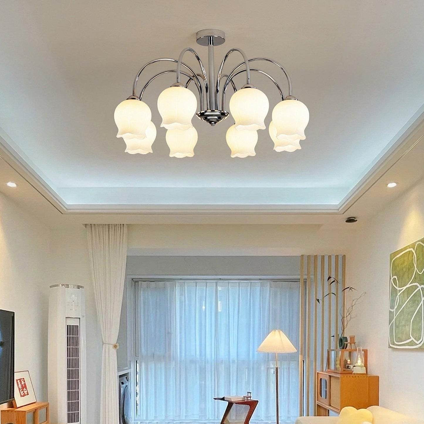 Elegant Floral Glass Chandelier - Adjustable Height, Dimmable Lighting
