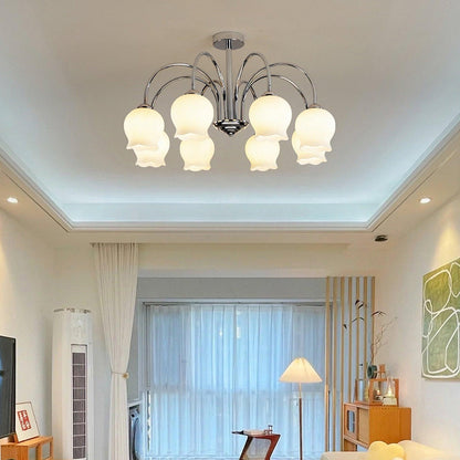 Elegant Floral Glass Chandelier - Adjustable Height, Dimmable Lighting