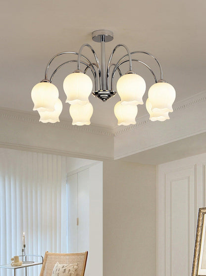 Elegant Floral Glass Chandelier - Adjustable Height, Dimmable Lighting