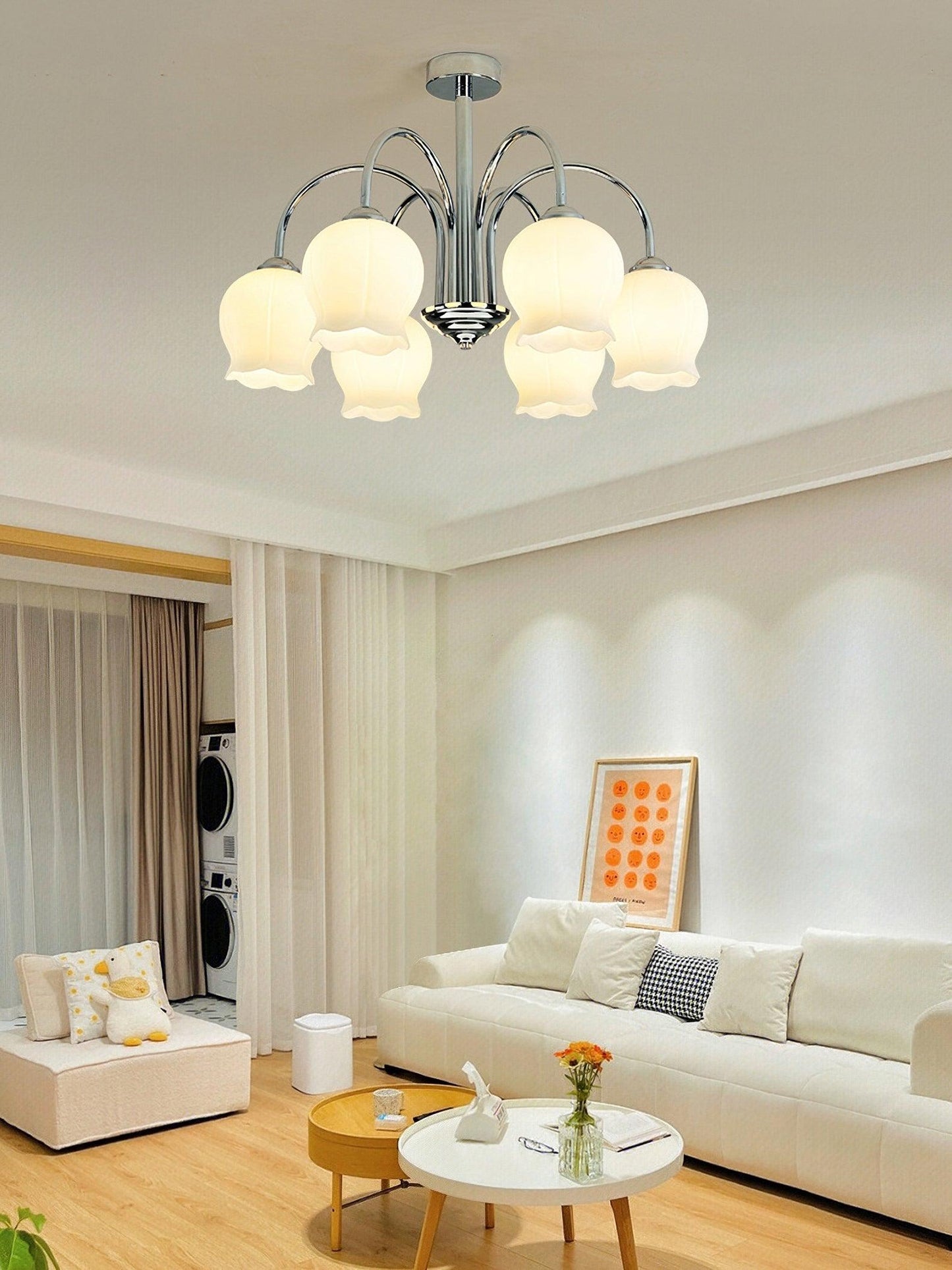 Elegant Floral Glass Chandelier - Adjustable Height, Dimmable Lighting