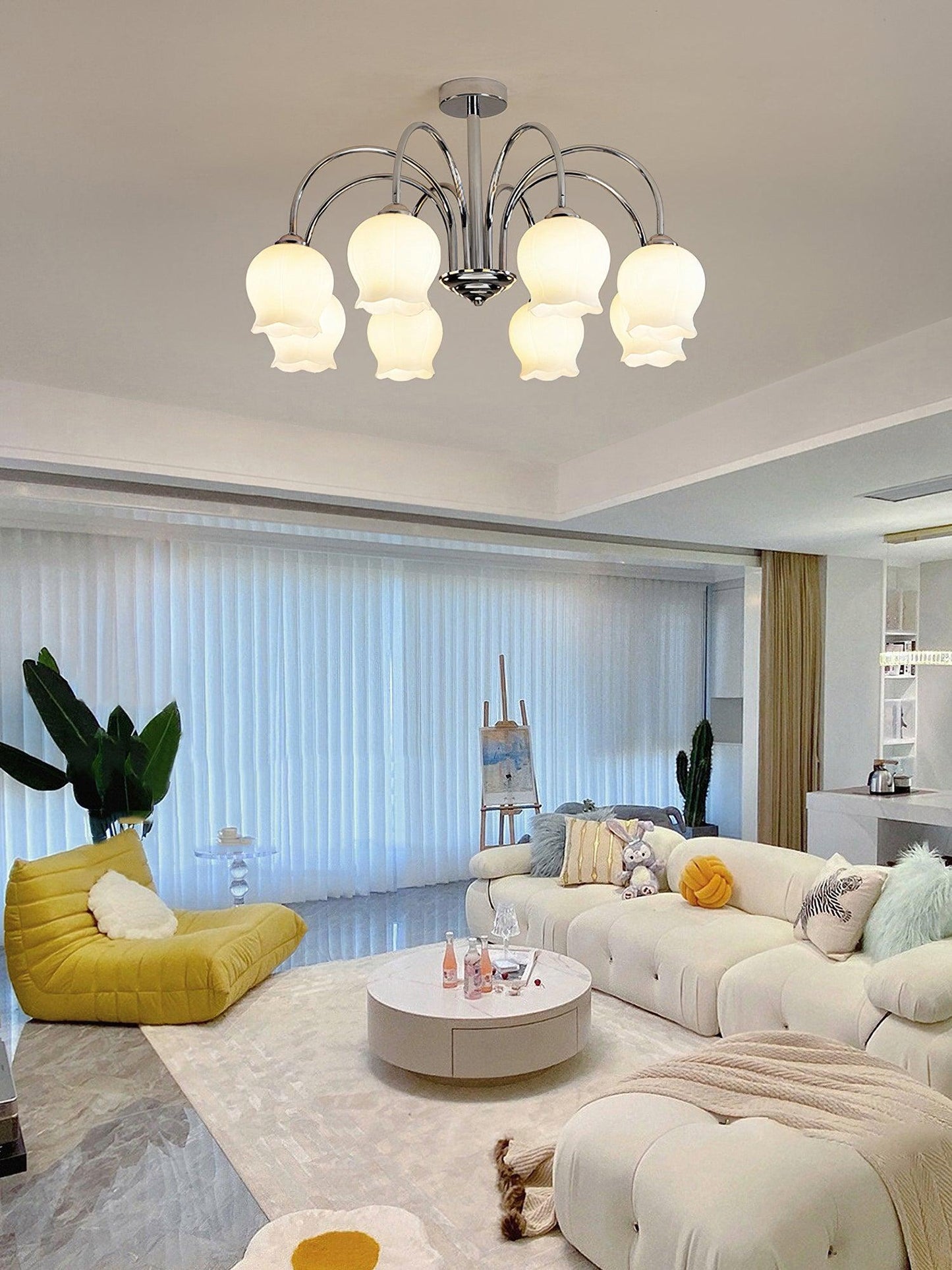 Elegant Floral Glass Chandelier - Adjustable Height, Dimmable Lighting