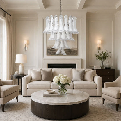 Florentine Lily Glass Chandelier - Elegant Design, Adjustable Height
