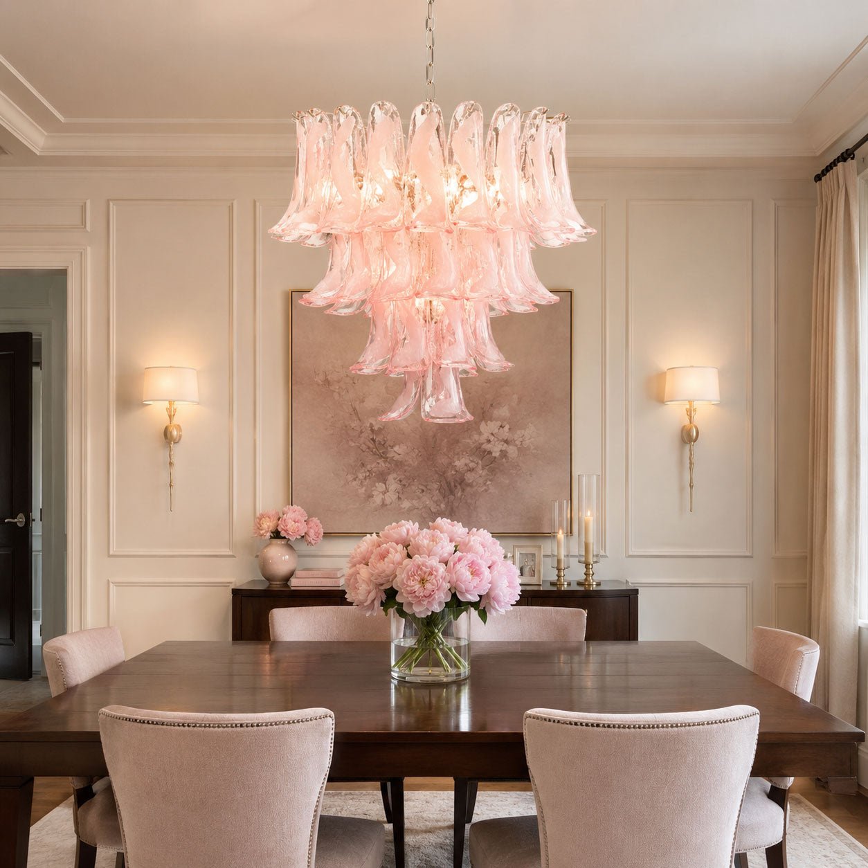 Florentine Lily Glass Chandelier - Elegant Design, Adjustable Height