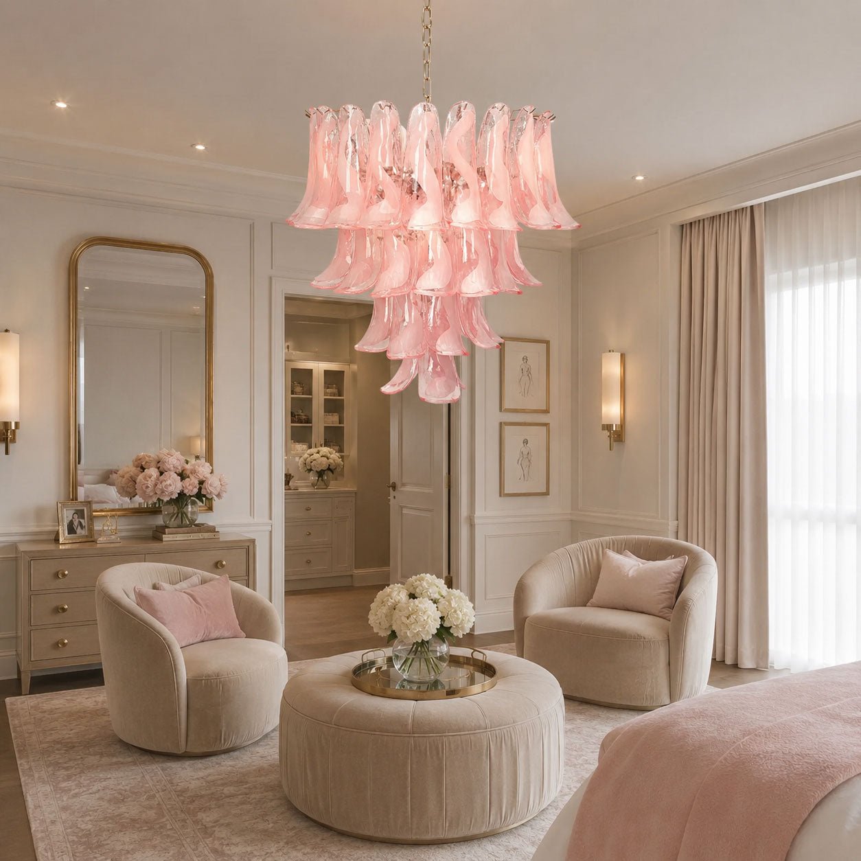 Florentine Lily Glass Chandelier - Elegant Design, Adjustable Height