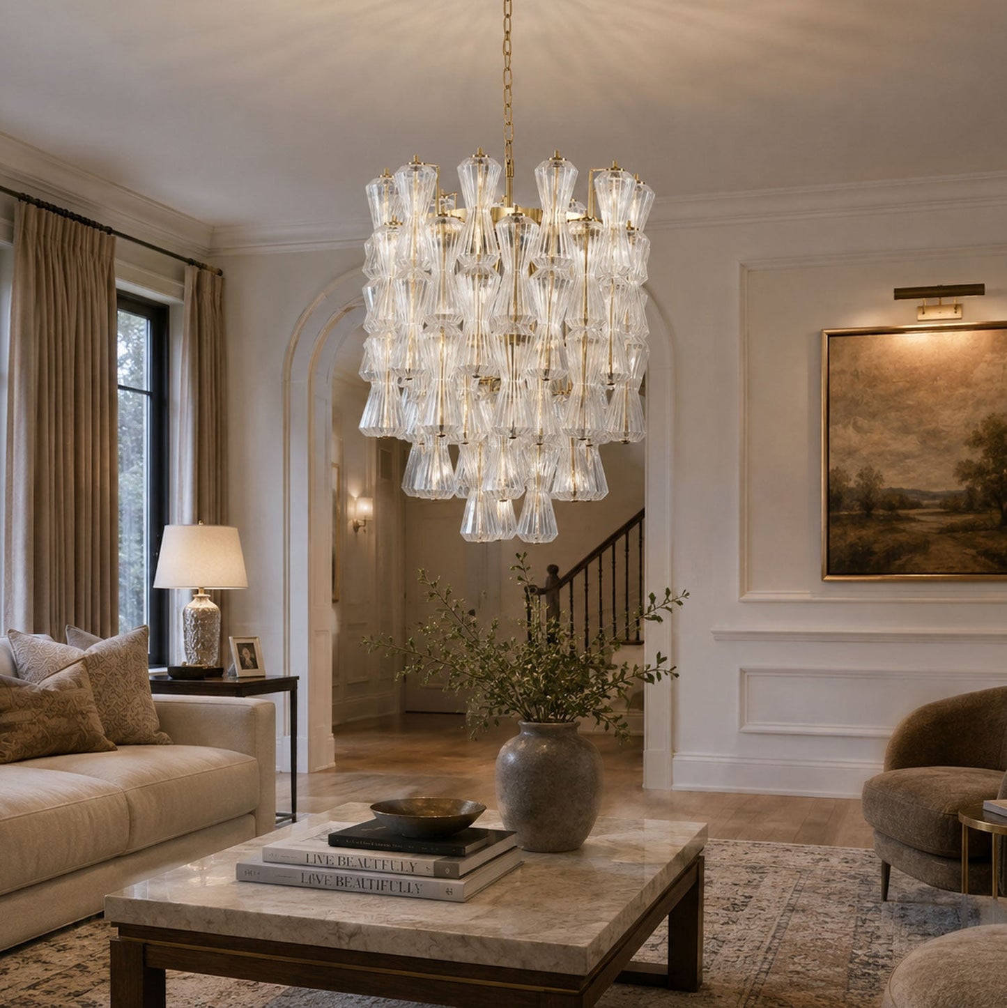 Florenzia Crystal Glass Chandelier - Elegant Design with Adjustable He