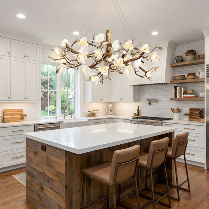 Elegant Brass Flower Bloom Chandelier with Adjustable Arms & LED Compa