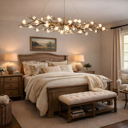 Elegant Brass Flower Bloom Chandelier with Adjustable Arms & LED Compa