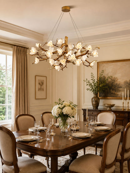 Elegant Brass Flower Bloom Chandelier with Adjustable Arms & LED Compa