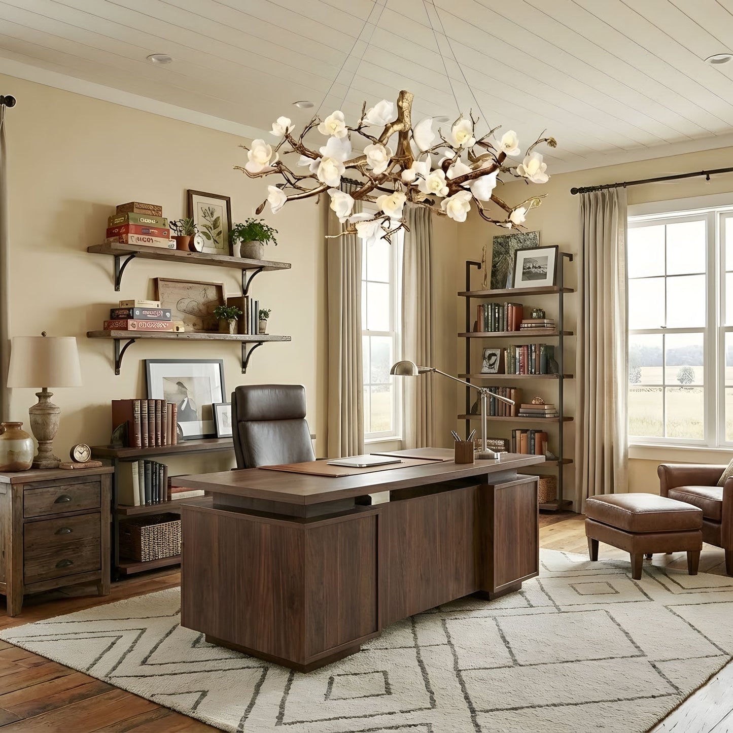 Elegant Brass Flower Bloom Chandelier with Adjustable Arms & LED Compa