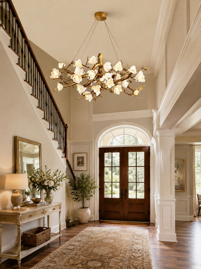 Elegant Brass Flower Bloom Chandelier with Adjustable Arms & LED Compa