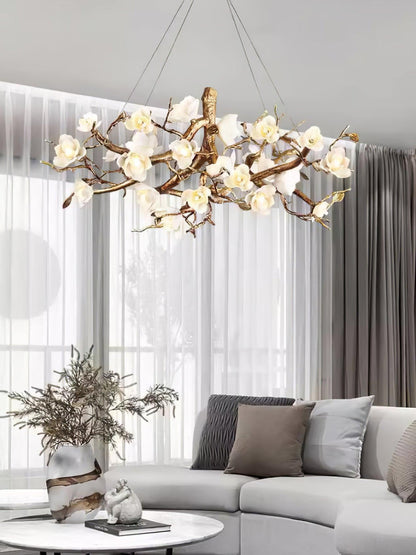 Elegant Brass Flower Bloom Chandelier with Adjustable Arms & LED Compa