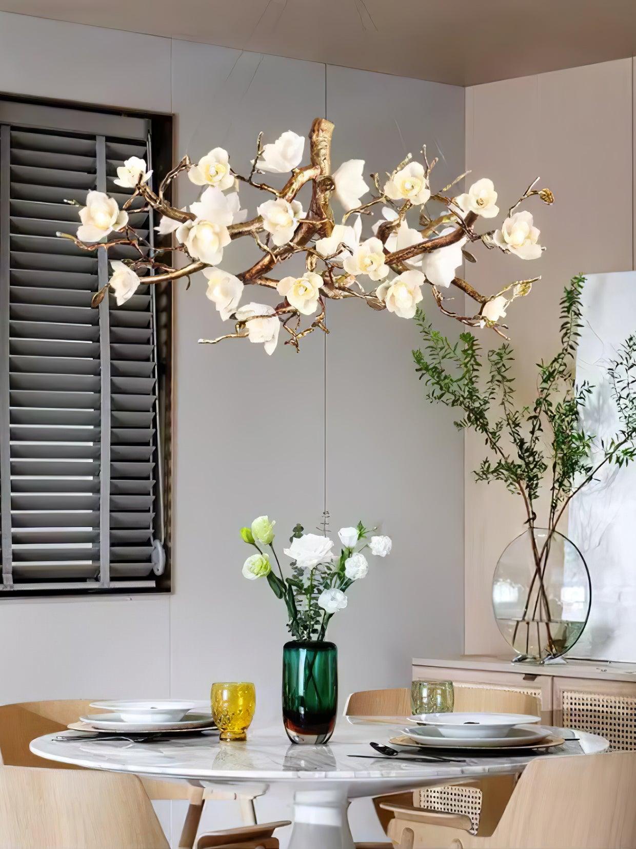 Elegant Brass Flower Bloom Chandelier with Adjustable Arms & LED Compa
