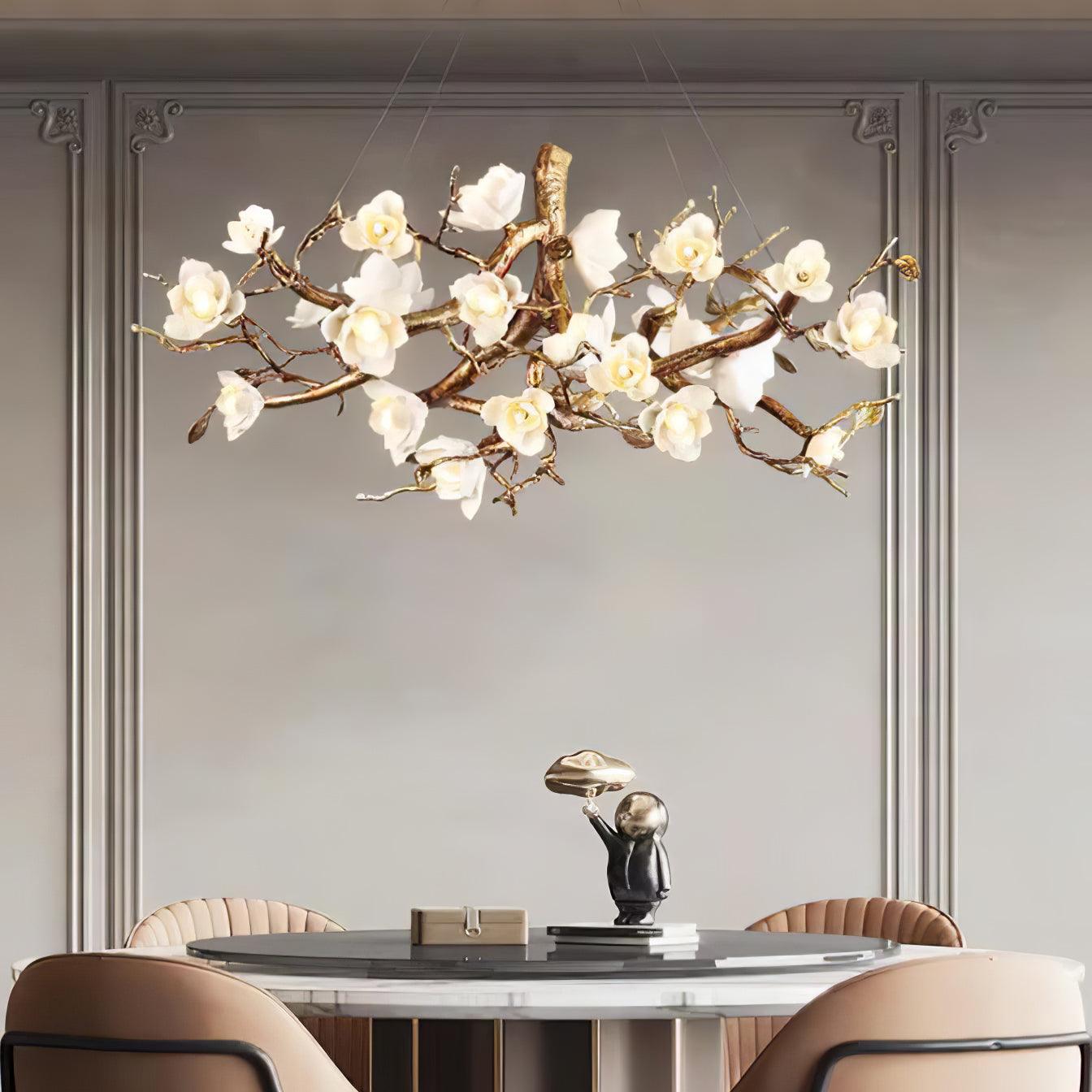 Elegant Brass Flower Bloom Chandelier with Adjustable Arms & LED Compa